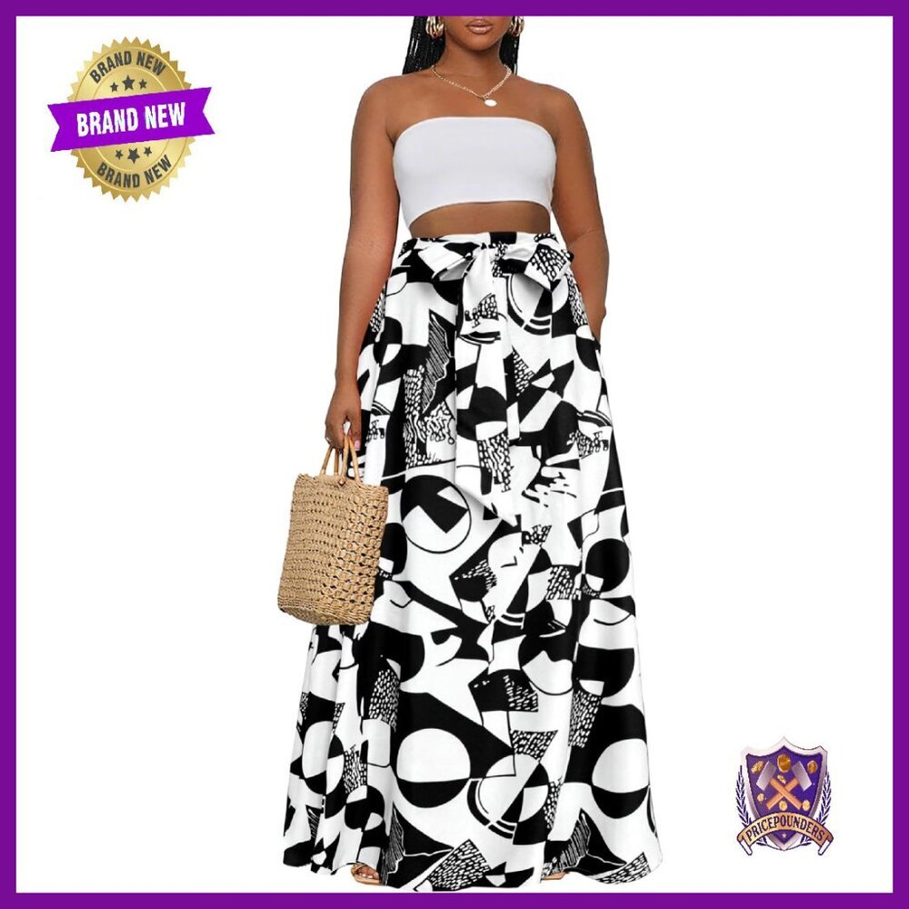 High Waist Tie Maxi Skirt with Pockets - 100% Polyester A-Line